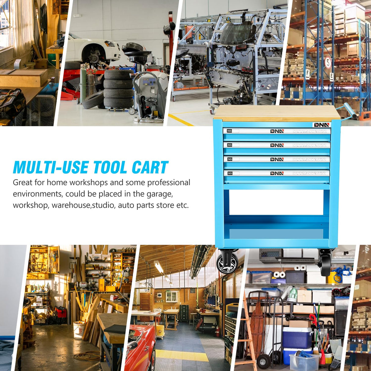 DNA MOTORING 30" W X 37" H X 18" D Large Capacity 4-Drawer Chest Rolling Tool Cart Locking Swivel Cabinet with Keys, Blue, TOOLS-00484 DNA MOTORING