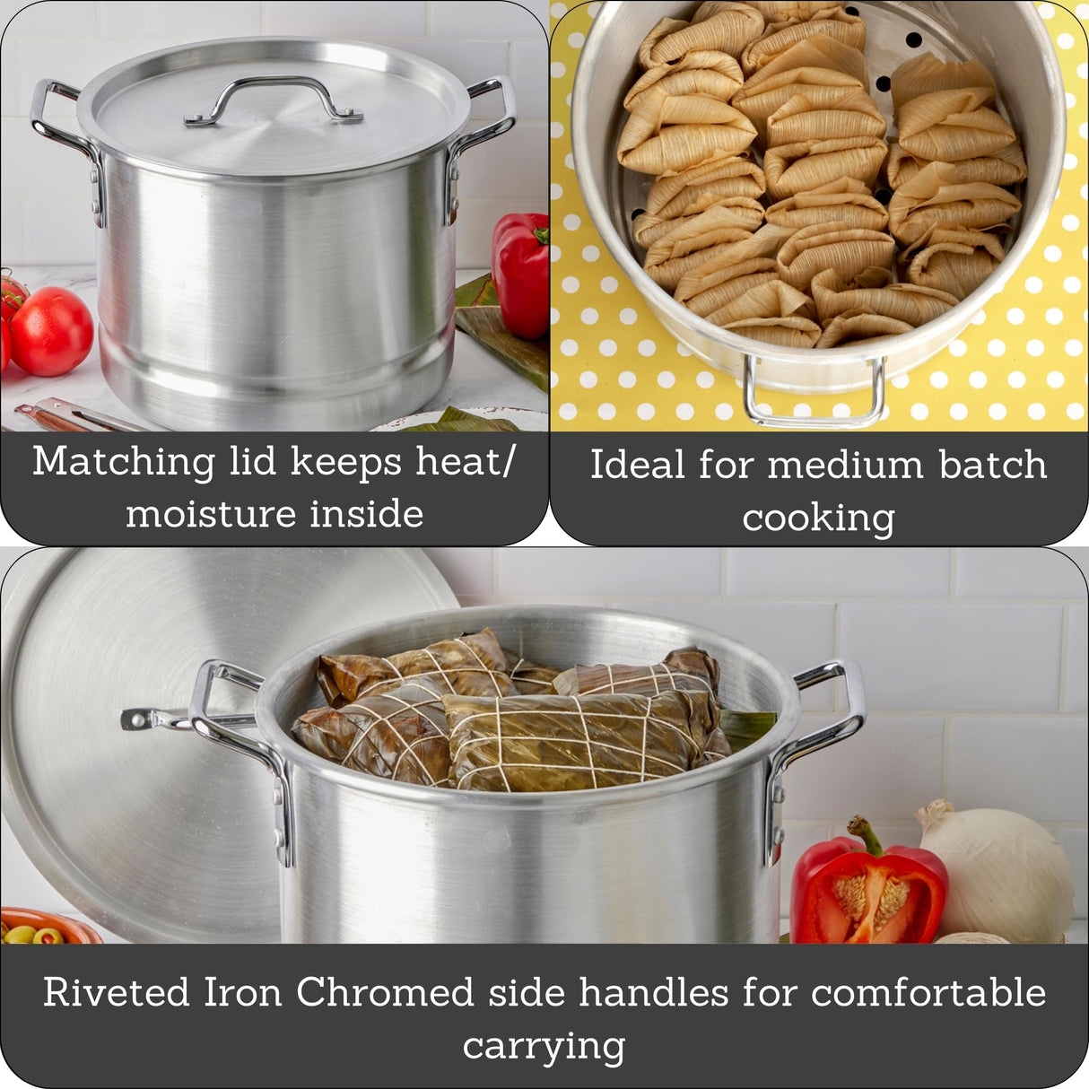 IMUSA USA 28Qt Aluminum Steamer with Lid, 28-Quart, Silver Imusa