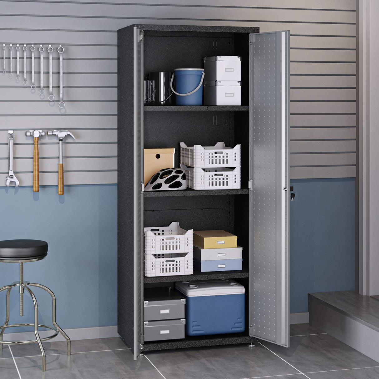 Manhattan Comfort Fortress Standing Cabinet Storage, Black/Gray Manhattan Comfort