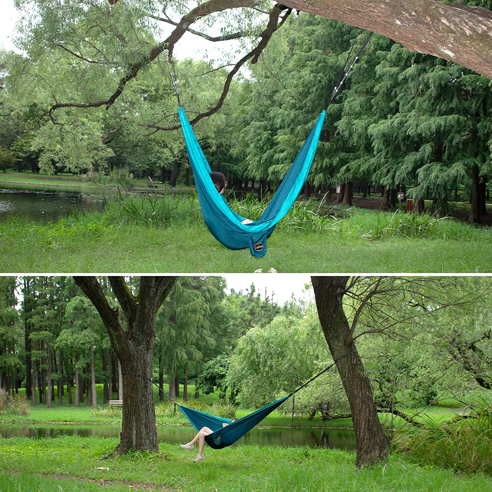 AnorTrek Camping Hammock, Super Lightweight Portable Parachute Hammock with Two Tree Straps Single or Double Nylon Travel Tree Hammocks for Camping Backpacking Hiking Blue&Dark Blue AnorTrek