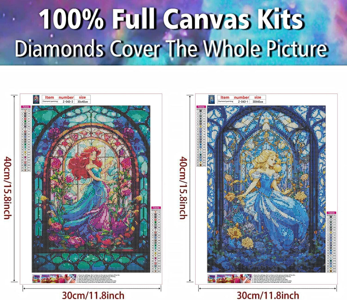 RYMILIE Diamond Painting Kits for Adults - 2 Pack Princess DIY 5D Diamond Art Kits Full Drill Diamond Dots Paintings with Diamonds Gem Art and Crafts Home Decor 12x16inch RYMILIE