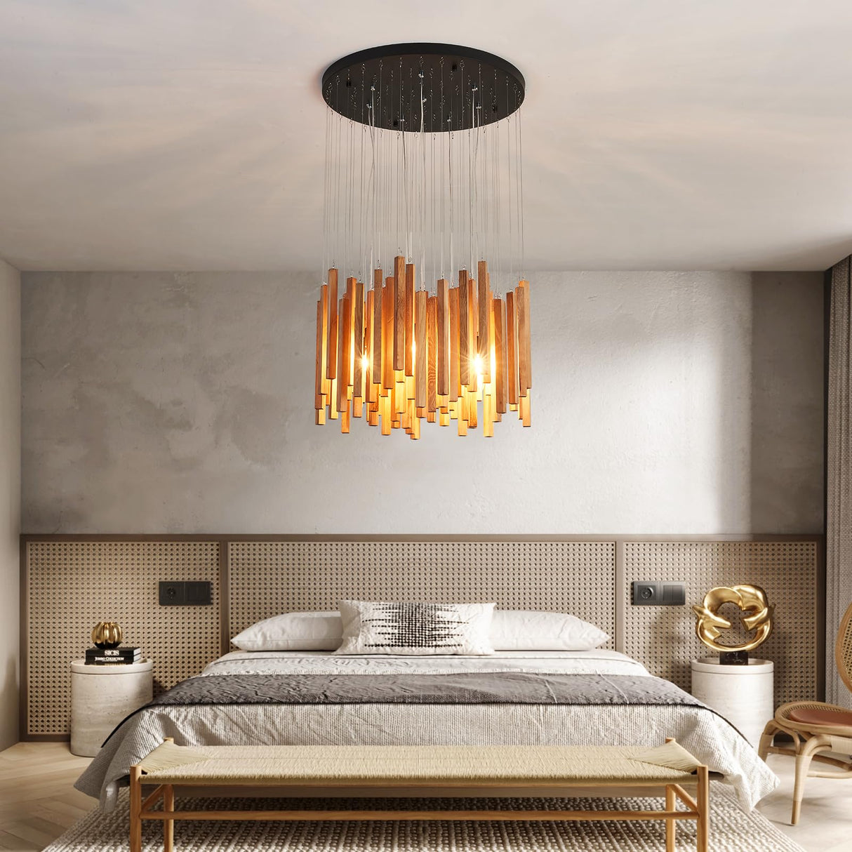 Fivootvi 8 Light Farmhouse Wood High Ceiling Chandelier RusticLarge Ceiling Light Fixture Adjustable Hanging Pendat Light for Dining Room Living Room Foyer Staircases Kitchen Island. Fivootvi