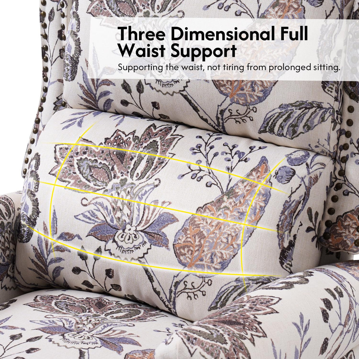 The support you need Pushback Recliner Chair, Upholstered Floral Fabric Wingback Chair, Single Sofa Accent Chair with Wood Legs and Rivet Decoration for Living Room Bedroom, Green The support you need