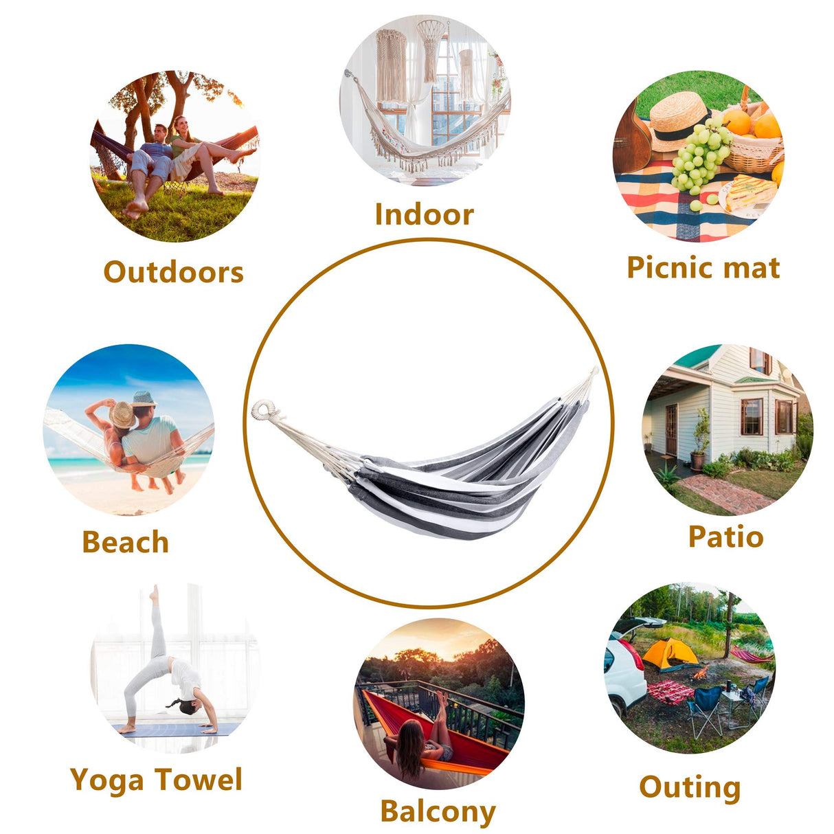 ROOITY Double Hammock Brazilian Hammocks with Portable Carrying Bag,Soft Woven Fabric, Up to 450 Lbs Hanging for Patio,Trees,Garden,Backyard,Porch,Outdoor and Indoor XXX-Large Grey&White Stripe ROOITY