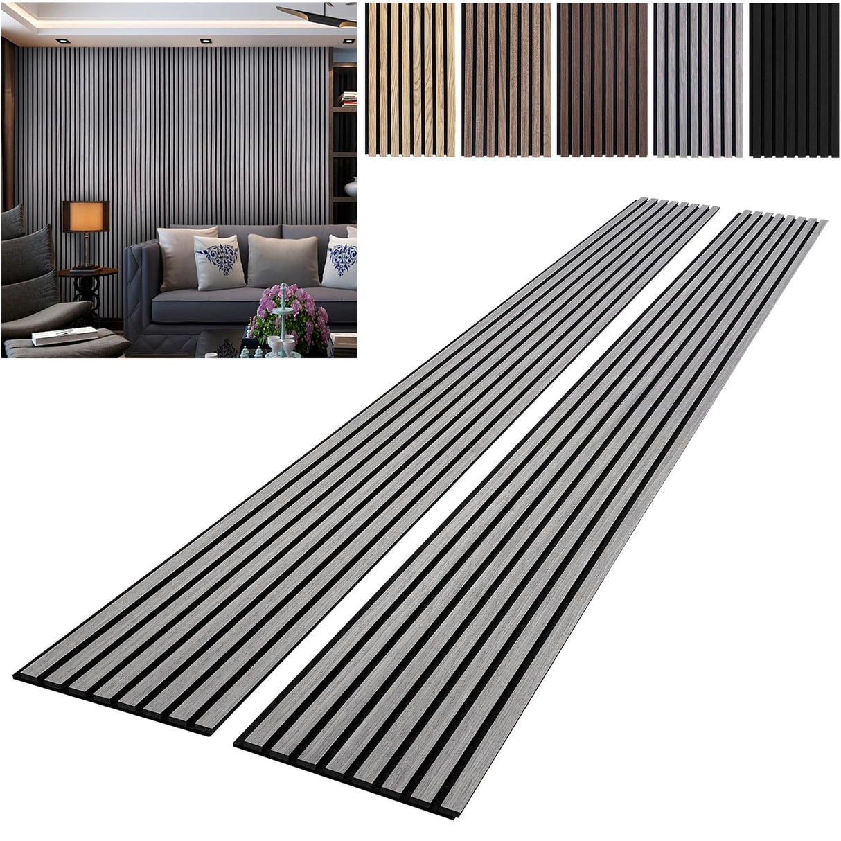 YLL YLL Wood Wall Panels Acoustic Wall Panels for Interior Wall Decoration Two 94.68" x 12.79" Wood Slat Paneling 3D soundproof wall panels Grey Oak YLL YLL