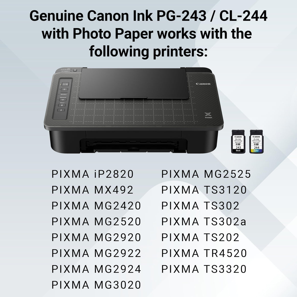 Canon PG-243 / CL-244 Genuine Ink Value Pack (2 Cartridges), Compatible with iP2820, MX492, MG2420/2520/2920/2922/2924/3020/2522/2525, TS3120/302/302a/202/4520/3320 Canon