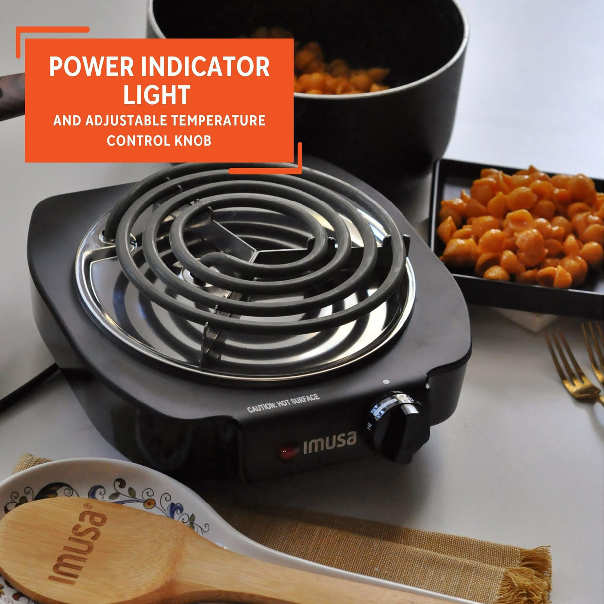 IMUSA USA GAU-80305 Electric Single Burner 1100-Watts, Black Imusa