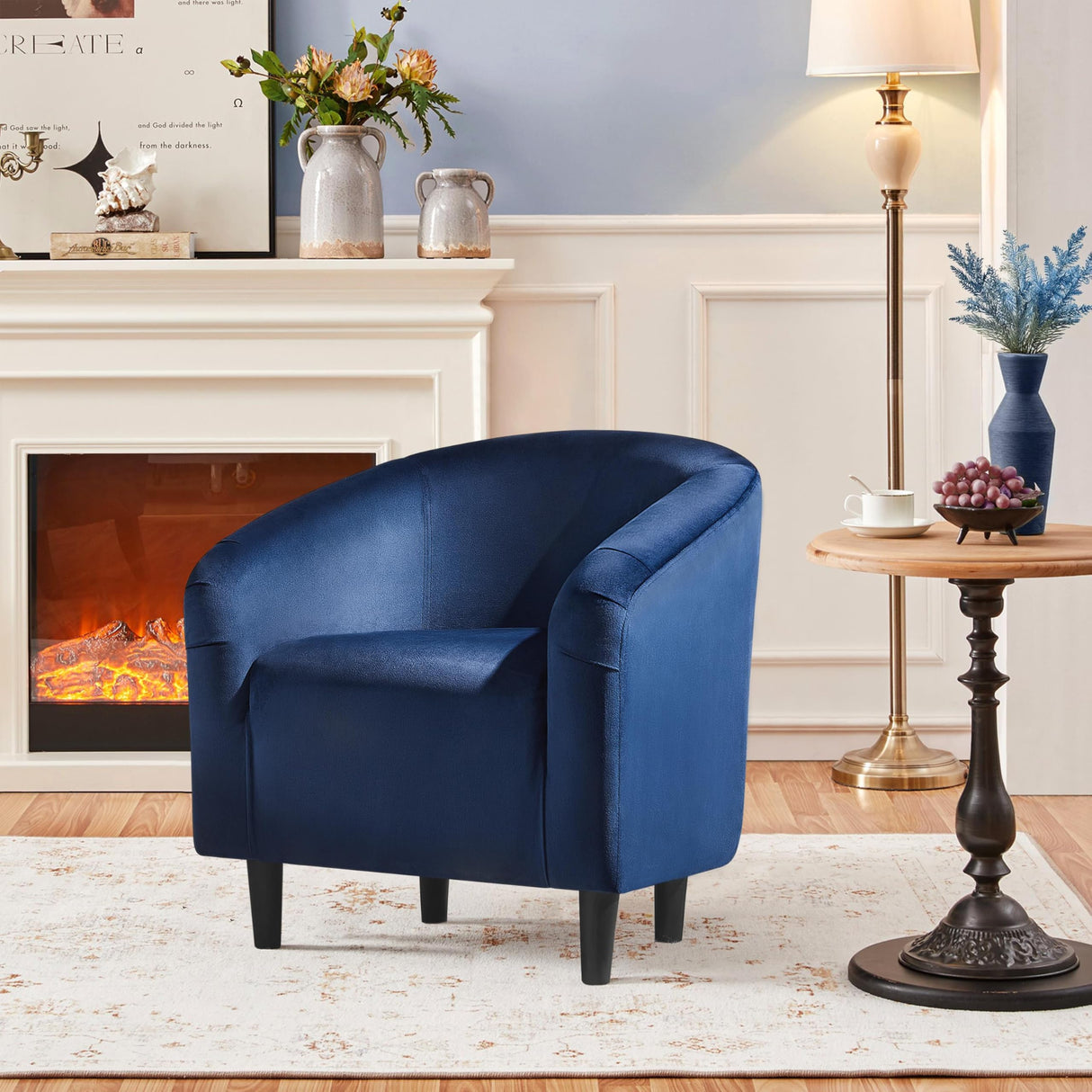 Yaheetech Velvet Club Chair, Modern Tufted Accent Chair with Armrest, Upholstered Barrel Chair with Solid Legs for Living Room/Bedroom/Study/Waiting Room, Navy Blue Yaheetech