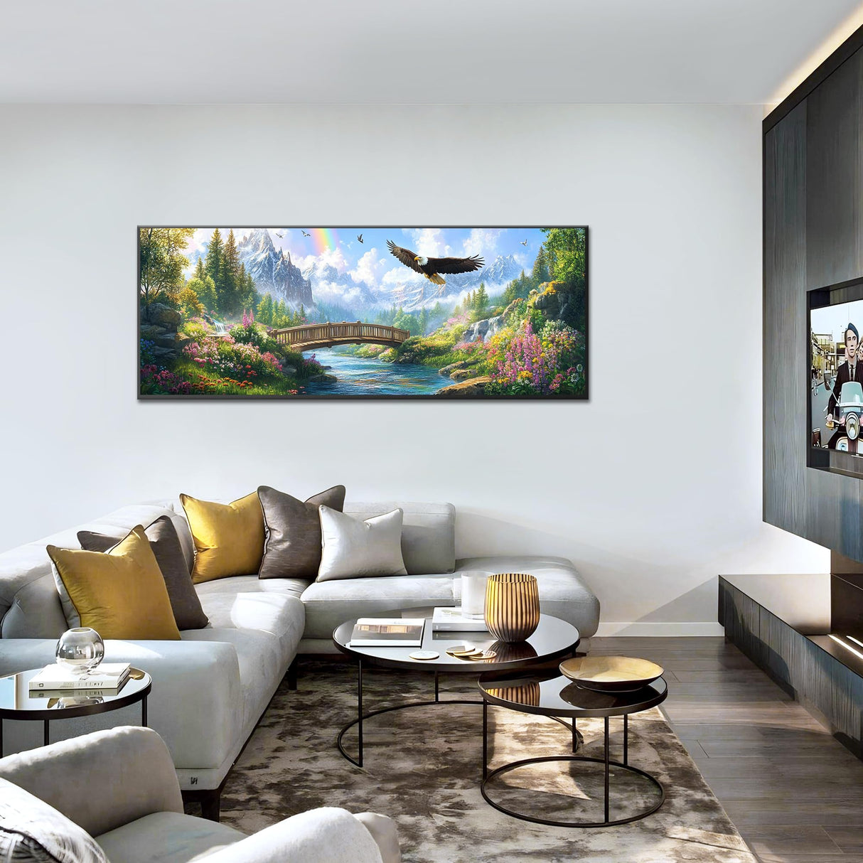 Kaliosy 5D Diamond Art Kits for Adults Eagle Animal, Large DIY Bridge Landscape Diamond Painting Full Round Drill Crystal Art - Craft Cross Stitch Embroidery for Home Wall Decor 11.81x31.5 inch Kaliosy