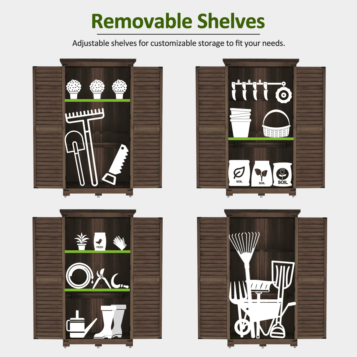 MCombo Outdoor Storage Cabinet, Garden Storage Shed, Outside Vertical Shed with Lockers, Outdoor 63 Inches Wood Tall Cabinet for Yard and Patio 0870 (Brown) MCombo