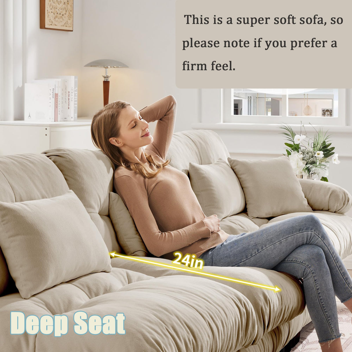 YESER Modular Sectional Sofa, L Shaped Couch with Ottoman, 2 Seater Cloud Couch Small Couches for Small Spaces, Modern Deep Seat Sofa Living Room Oversized Loveseat W/Bolster Armrests 4 Pillows YESER