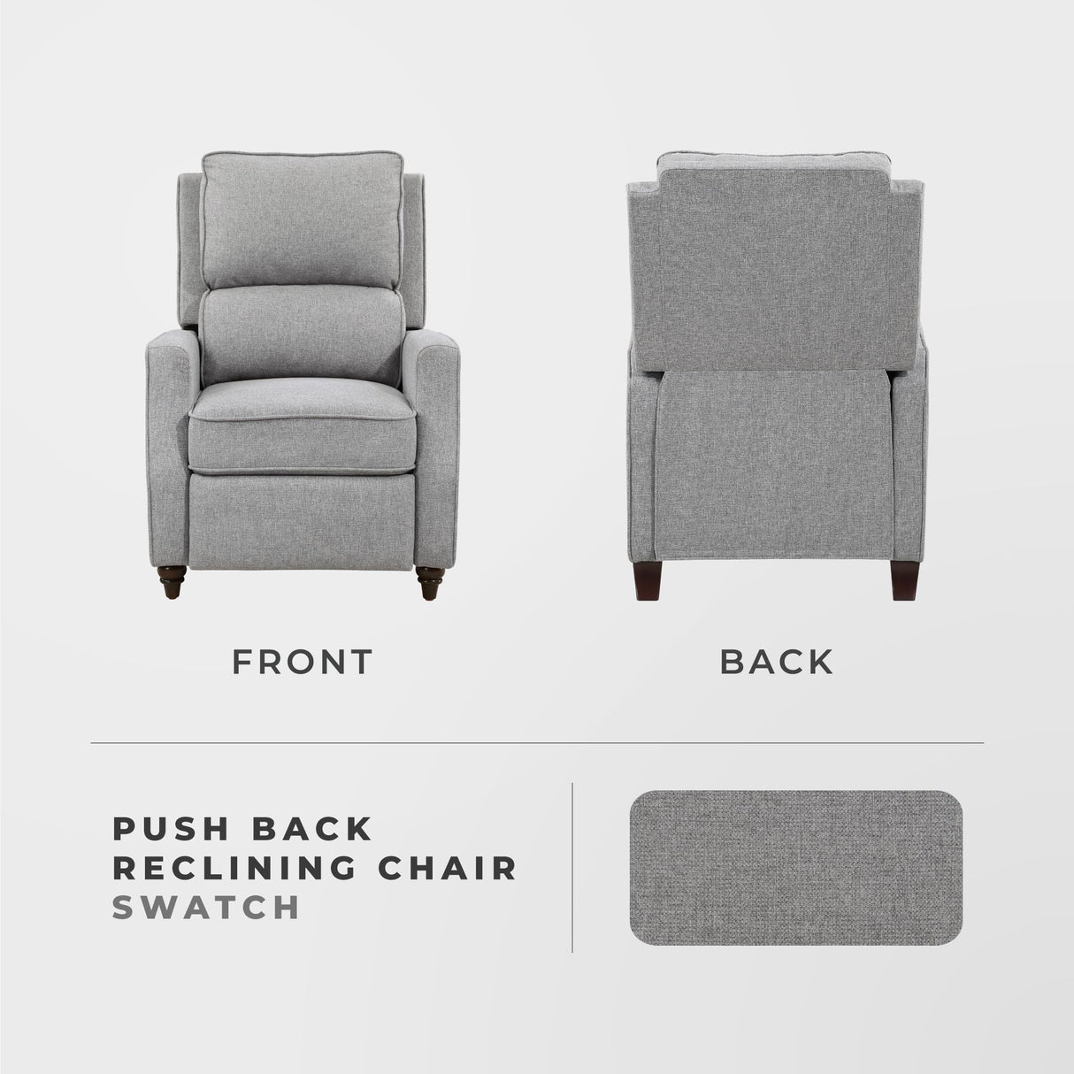 Lexicon Push Back Recliner Chair Living Room, Reclining Sofa Chair, Modern Recliner, Fabric Recliner Arm Seat for Living Room/Office/Apartment, Gray Lexicon