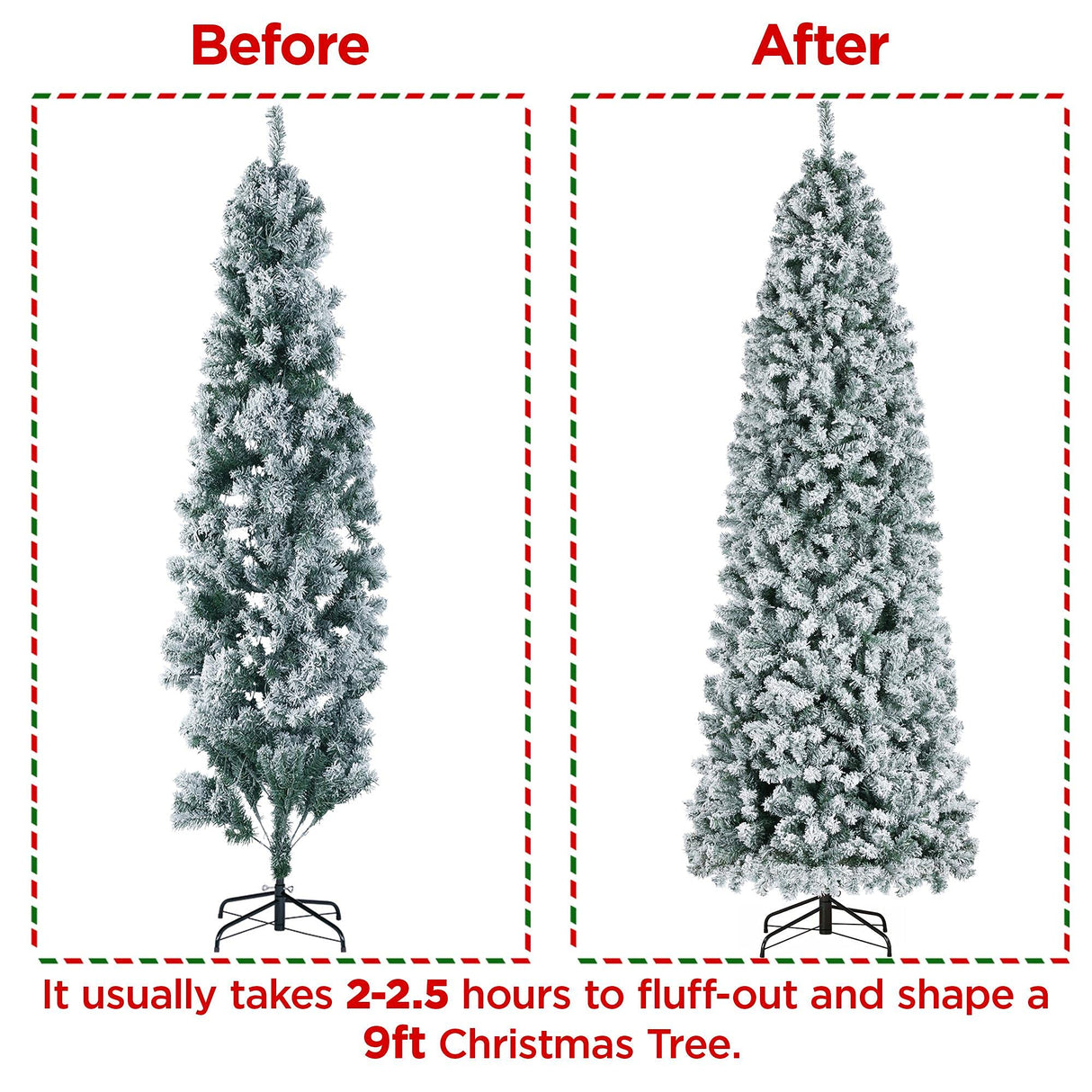 Yaheetech 9ft Pre-lit Snow Flocked Pencil Christmas Tree Kingswood Fir Hinged Slim Skinny Corner Xmas Tree Holiday Decoration with 350 Incandescent Warm White Lights & 1086 Snow Branch Tips, White Yaheetech