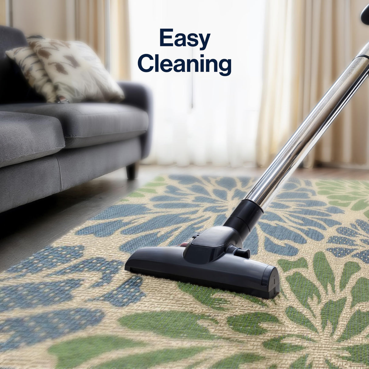 JONATHAN Y Floral Textured Weave Indoor Outdoor Area Rug 9X12 Navy/Green, Zinnia Modern for Backyard, Patio, Porch, Easy-Cleaning, High Traffic, Pet-Friendly, Non-Shedding (SMB110B-9) JONATHAN Y