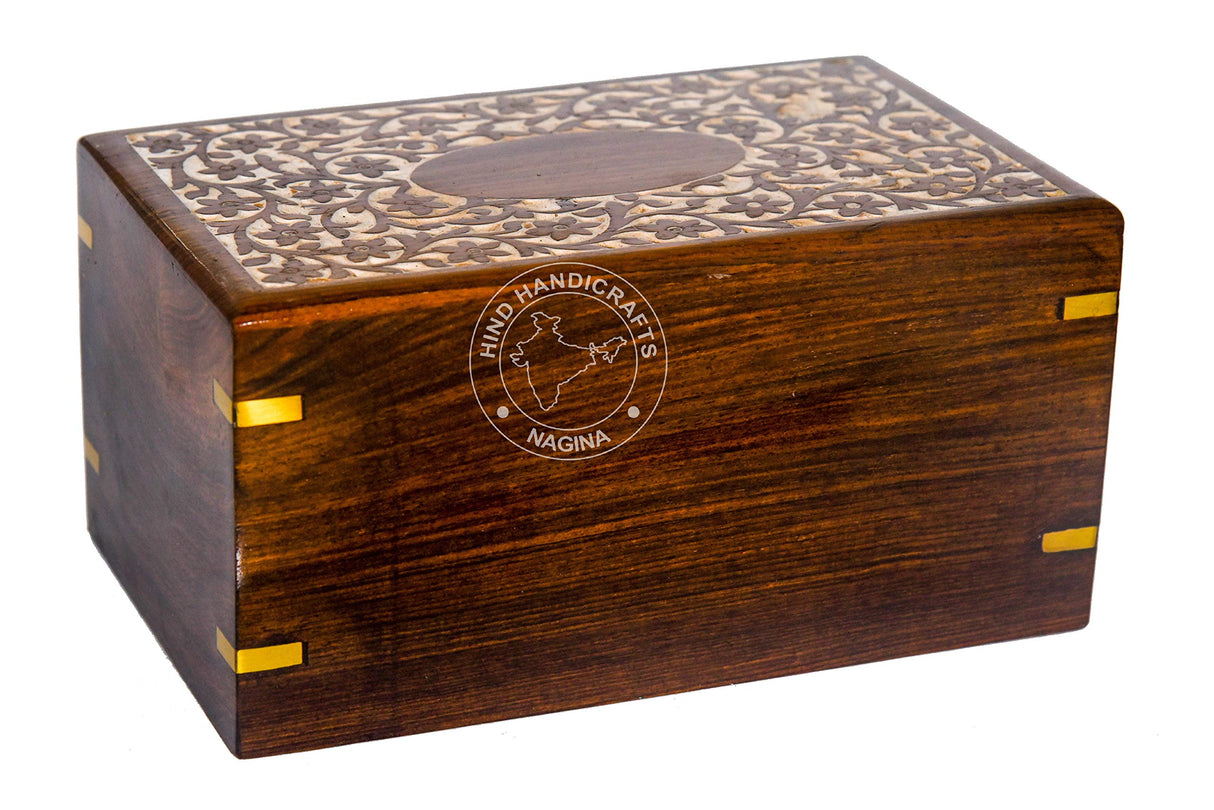 HIND HANDICRAFTS Beautifully Handmade & Handcrafted Rosewood Floral Engraving Wooden Cremation Box/Urns for Human Ashes Adult, Funeral Urn Box (9" x Hind Handicrafts