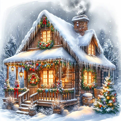 igoodom Christmas Paint by Numbers Kit for Adults – Winter Snow House Adult Paint-by-Number on Canvas, DIY Acrylic Painting Set for Home Decor Gift, 16x16inch
