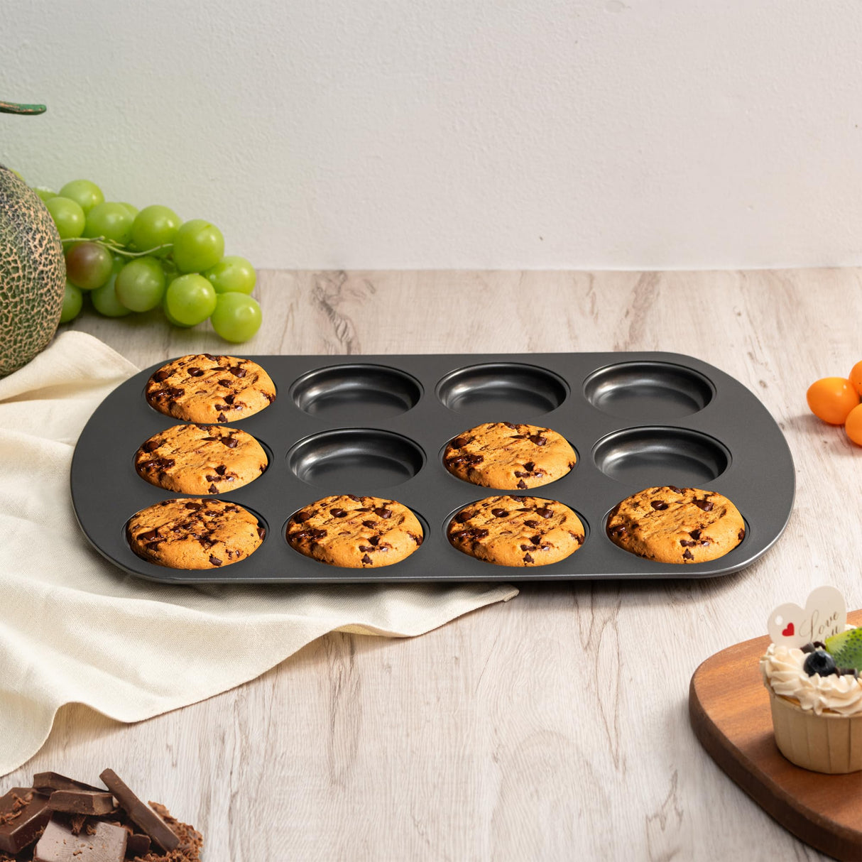 Tiawudi Muffin Top Pan, 12 Cavity Cupcake Pan, Nonstick Baking Pan for Eggs, Cornbread and Cookies, Whoopie Pies Pan, 3 Inch Yorkshire Pudding Pan, Set of 2 Tiawudi