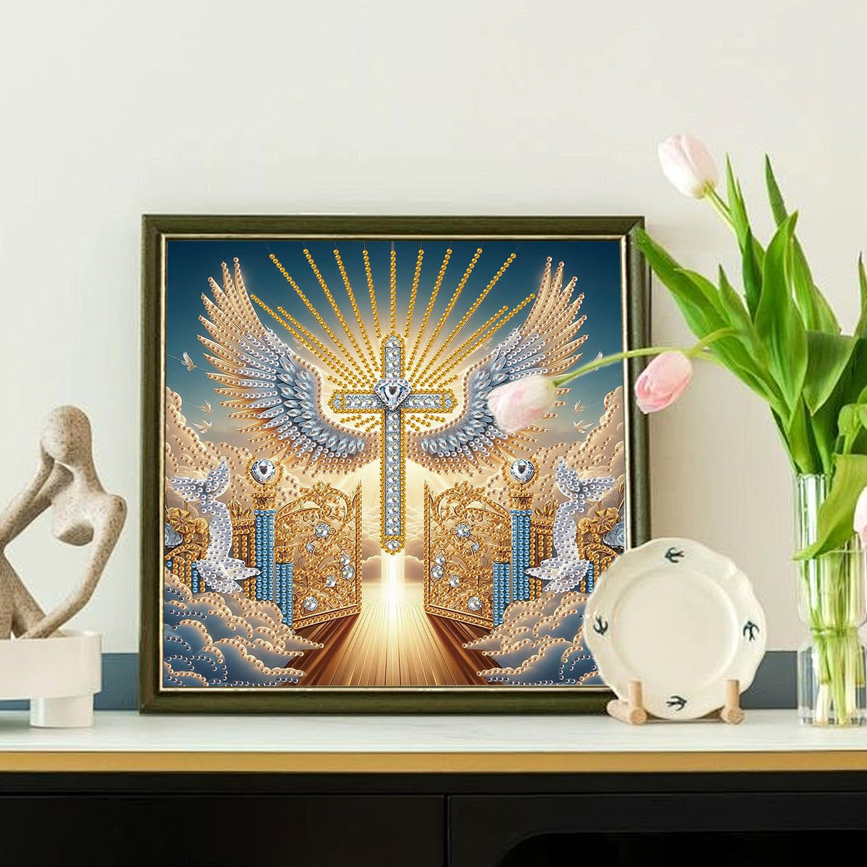 Special Shape Diamond Art Kits for Adults, 5D Religious Diamond Painting Kit with Cross, Ethereal Wings & Celestial Gate, DIY Crystal Rhinestones Painting for Home Wall Decor Gift 11.8 x 11.8 inch antor
