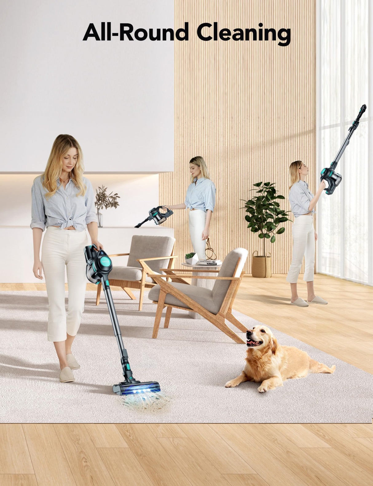 QikCln Cordless Vacuum Cleaner, 8-in-1 Powerful Vacuum Cleaners for Home with 1.3L Large Capacity, 2 Modes & 30Mins Runtime, Rechargeable Stick Vacuum for Pet Hair Hardwood Carpet - Green QikCln