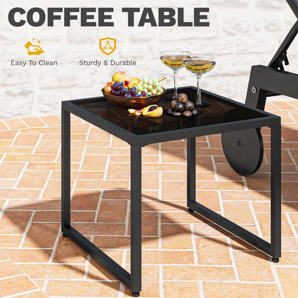 DWVO Outdoor Chaise Lounge Set, 2 Patio Chaise Lounge Chairs with Side Table, Padded Textile Pool Loungers with 5-Level Backrest and Wheels for Beach, Lawn, Porch, Garden (Grey) DWVO