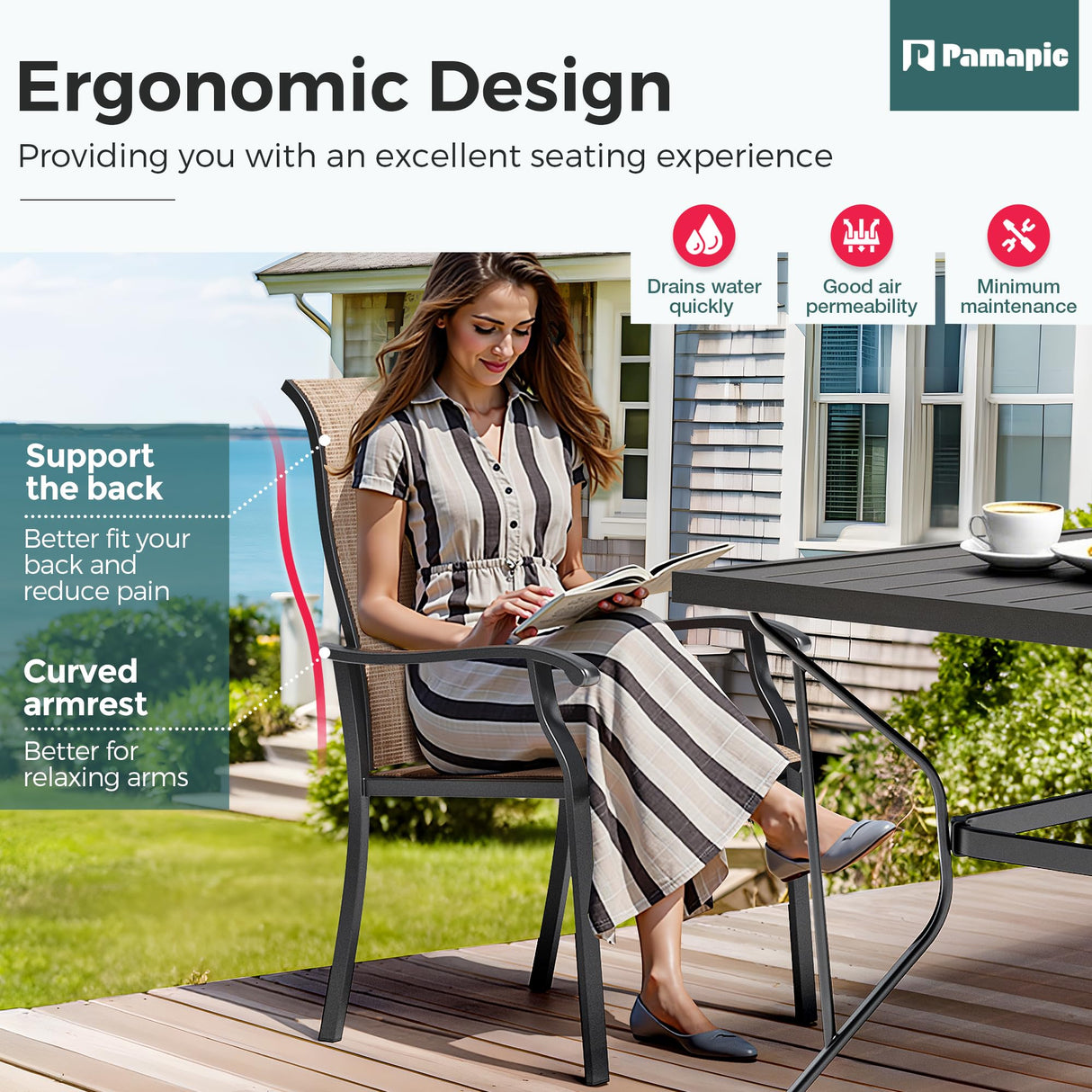 Pamapic 5 Pieces Patio Dining Set, Outdoor Dining Set for Garden Backyard Poolside Deck,Outdoor Table and Chairs Set with 4 Textilene Chairs,Beige Pamapic