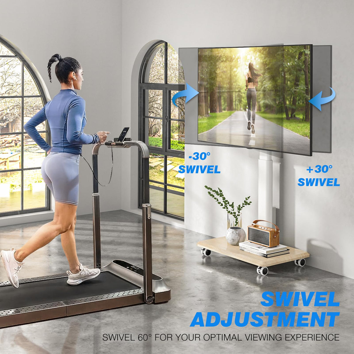 Rfiver Sleek Rolling TV Stand with Power Outlet for Home Decor, Height Adjustable Portable TV Stand on Wheels for 32-70 Inch TVs, Strong Tall Mobile TV Cart with Mount Up to 88 lbs, White Rfiver