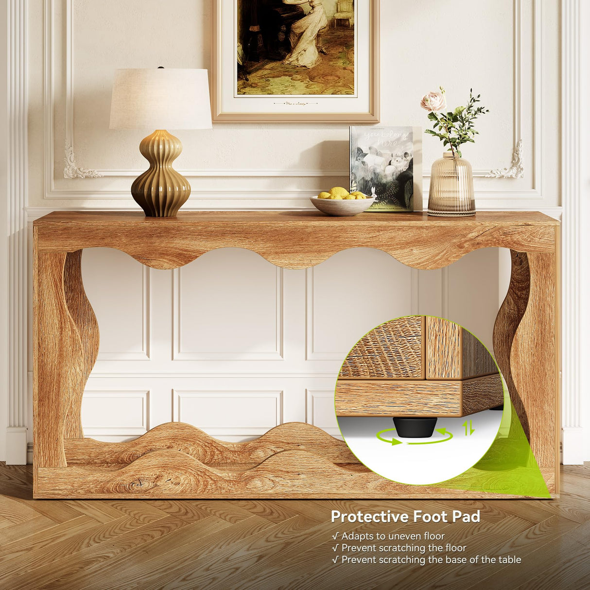 LITTLE TREE 63-Inch Console Table, Chic Design, Sofa Table Behind Couch, Farmhouse Console with Build-in Storage Space for Entryway, Living Room, Hallway LITTLE TREE