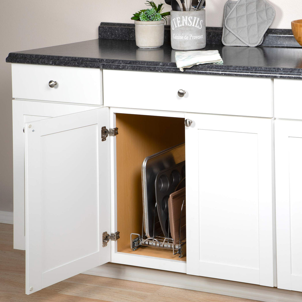 HOLDN’ STORAGE Pull Out Organizer for Cookie Sheet, Cutting Board, Bakeware, and Tray, Sliding Rack- Heavy Duty - Lifetime Limited Warranty - for Under Sink/Under Cabinet, 8.5”W x 21”D x 11”H, Chrome HOLDN’ STORAGE