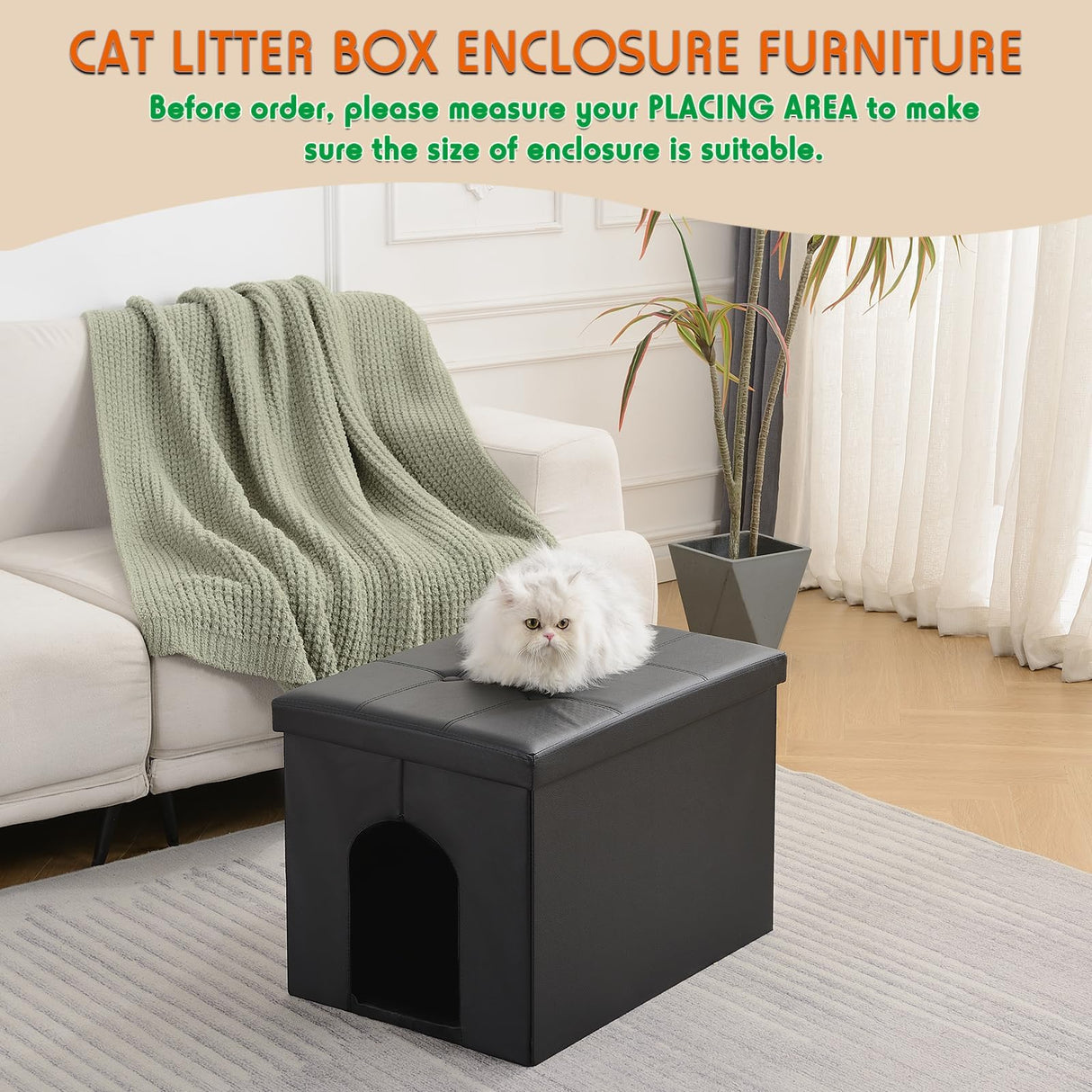 MEEXPAWS Cat Litter Box Enclosure Furniture Hidden, Cat Washroom Bench Storage Cabinet |Large 25.6'' x 17.7'' x 17.7''| Dog Proof | Waterproof Inside/Easy Clean | Easy Assembly | Odor Control(Black) MEEXPAWS