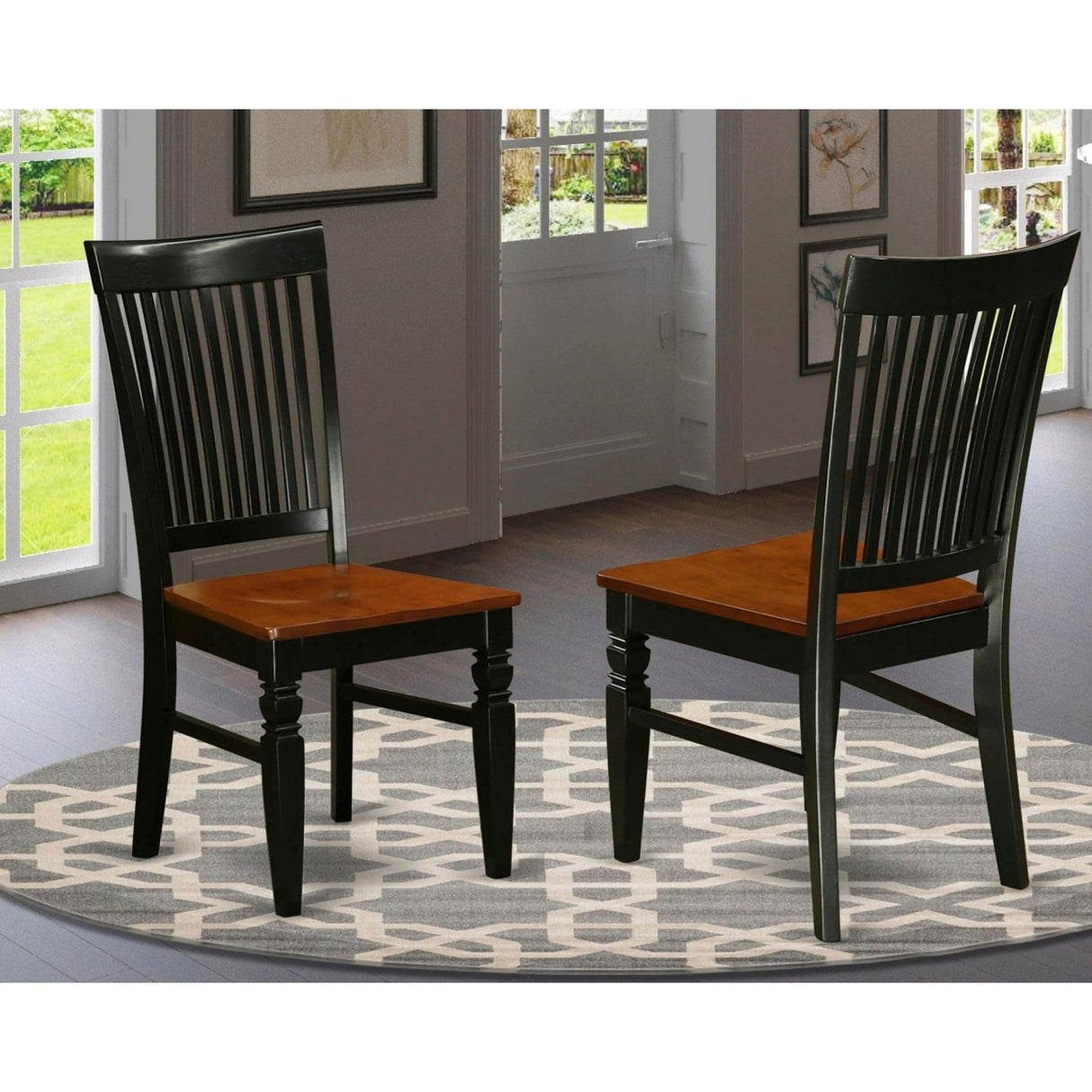 East West Furniture WEC-BCH-W Weston Dining Chairs - Slat Back Wooden Seat Chairs, Set of 2, Black & Cherry East West Furniture