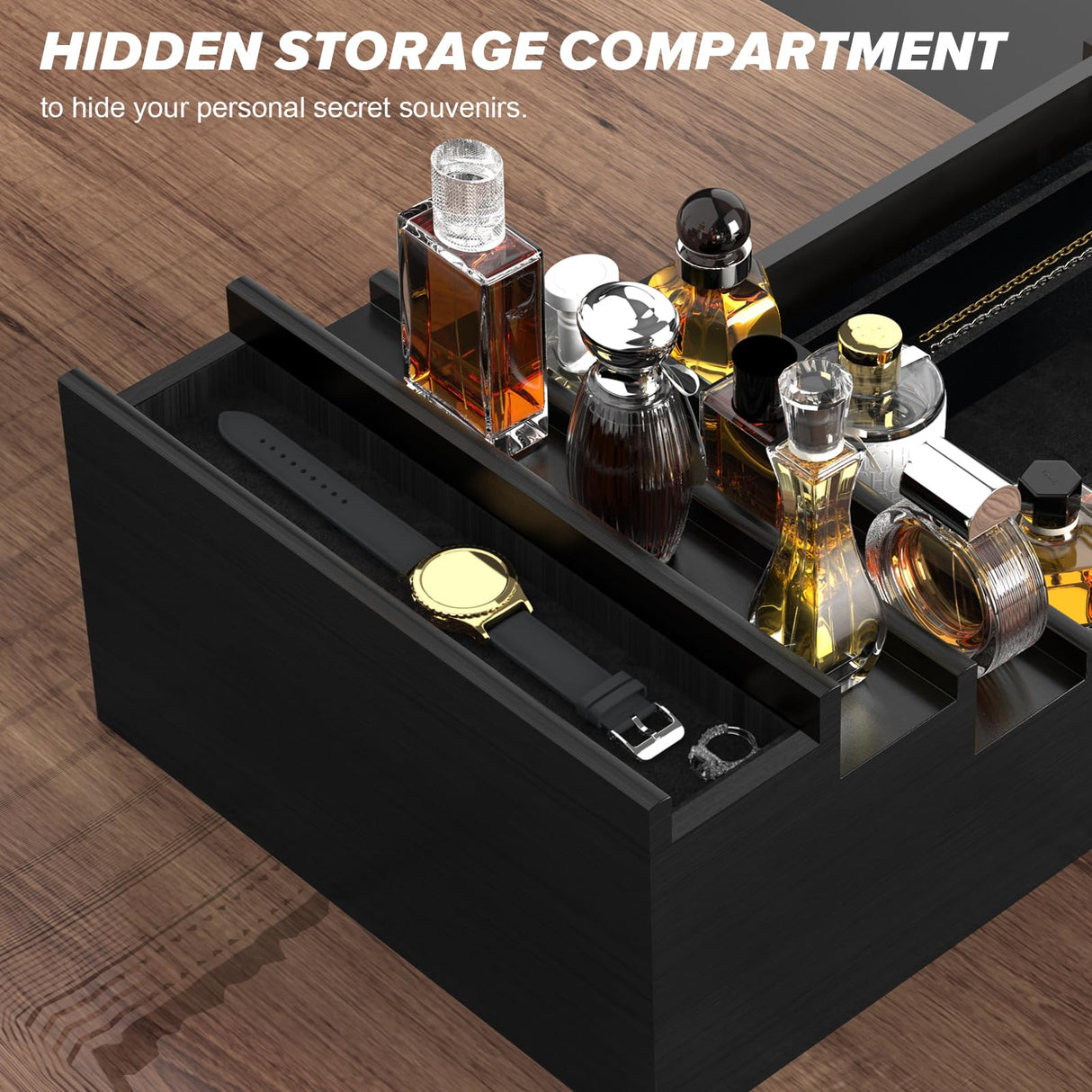 upcessory Cologne Organizer for Men, 4 Tier Black Wood Perfume Organizer with Felt Lining Drawer and Hidden Compartment, Perfume Display Holder, A Gift for Men upcessory