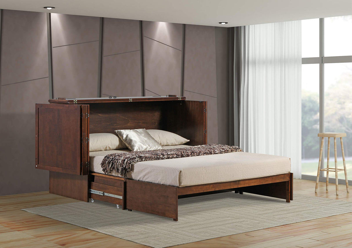 Mega Solutions Emurphybed Paradiseo Murphy Cabinet Chest Bed with Charging Station 6 Inch, Queen (Tobacco) Mega Solutions