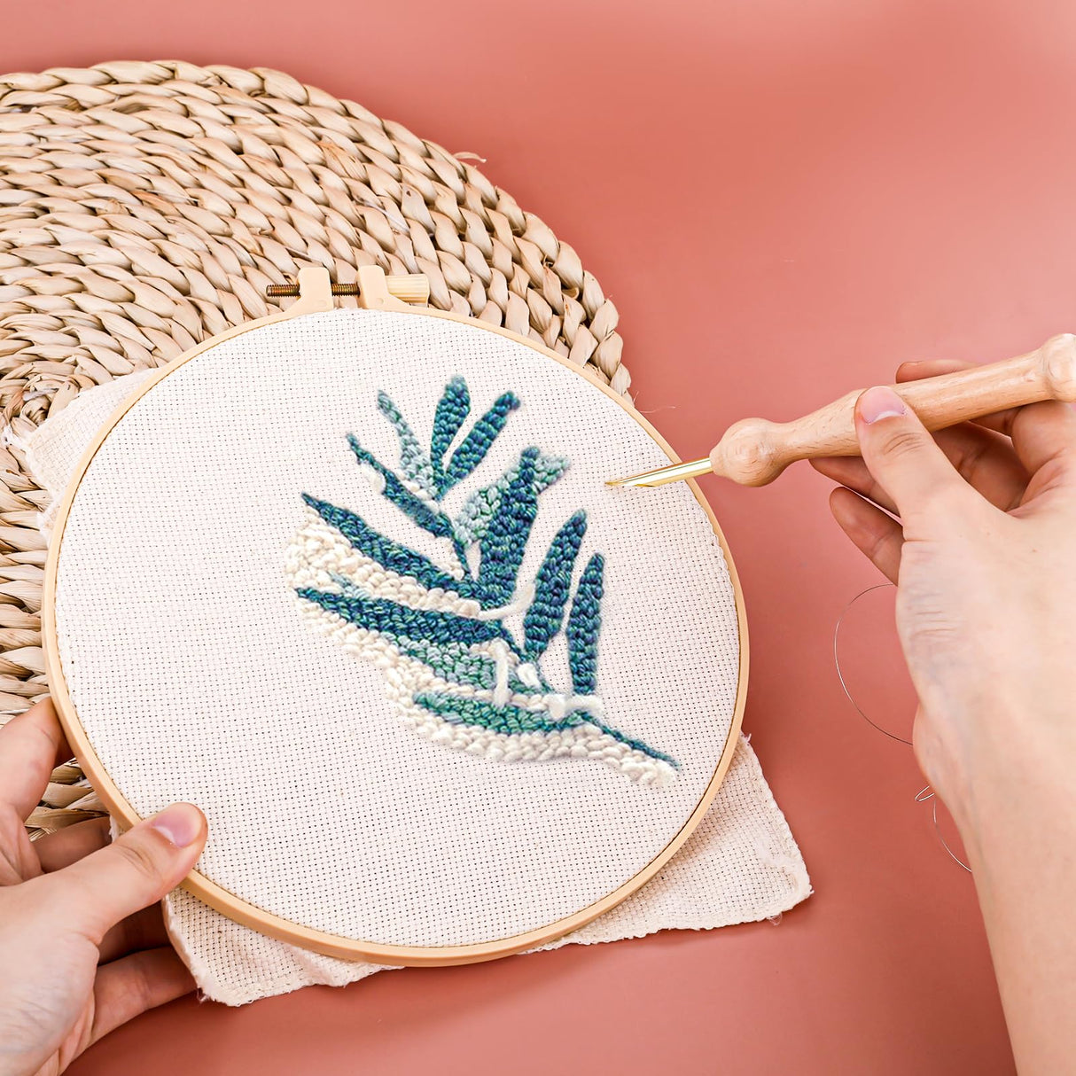 12 Pieces Needle Punch Kit, Embroidery Punch Needle Tool Adjustable Complete Puncher Needles Threader Wooden Handle Embroidery Tool for Adults Beginner DIY Craft Floss Cross Stitching InnoHHustle