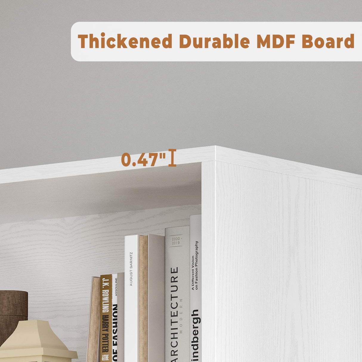 IRONCK Modern Bookshelf with Storage, 5-Tier Farmhouse Bookcase, Storage Cabinet for Home Office, Living Room, White IRONCK