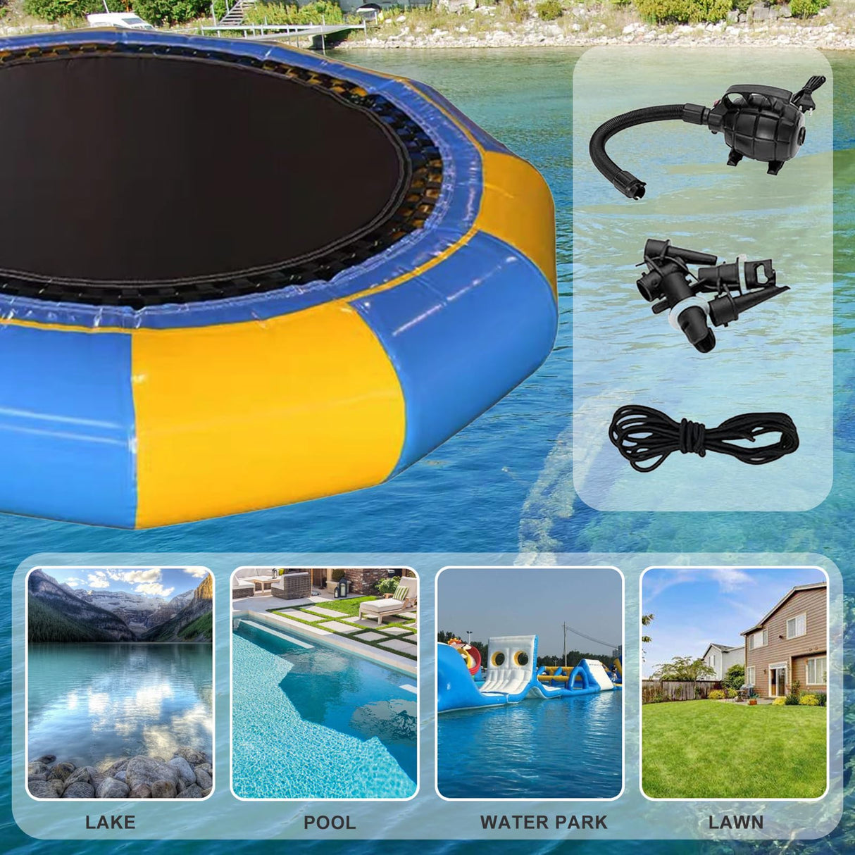 YEYUBIW 20FT/6Meter Inflatable Water Trampoline, Adult Kids Water Sports Round Jump Bed Floating Swim Platform with Electric Pump,Blue,20FT YEYUBIW