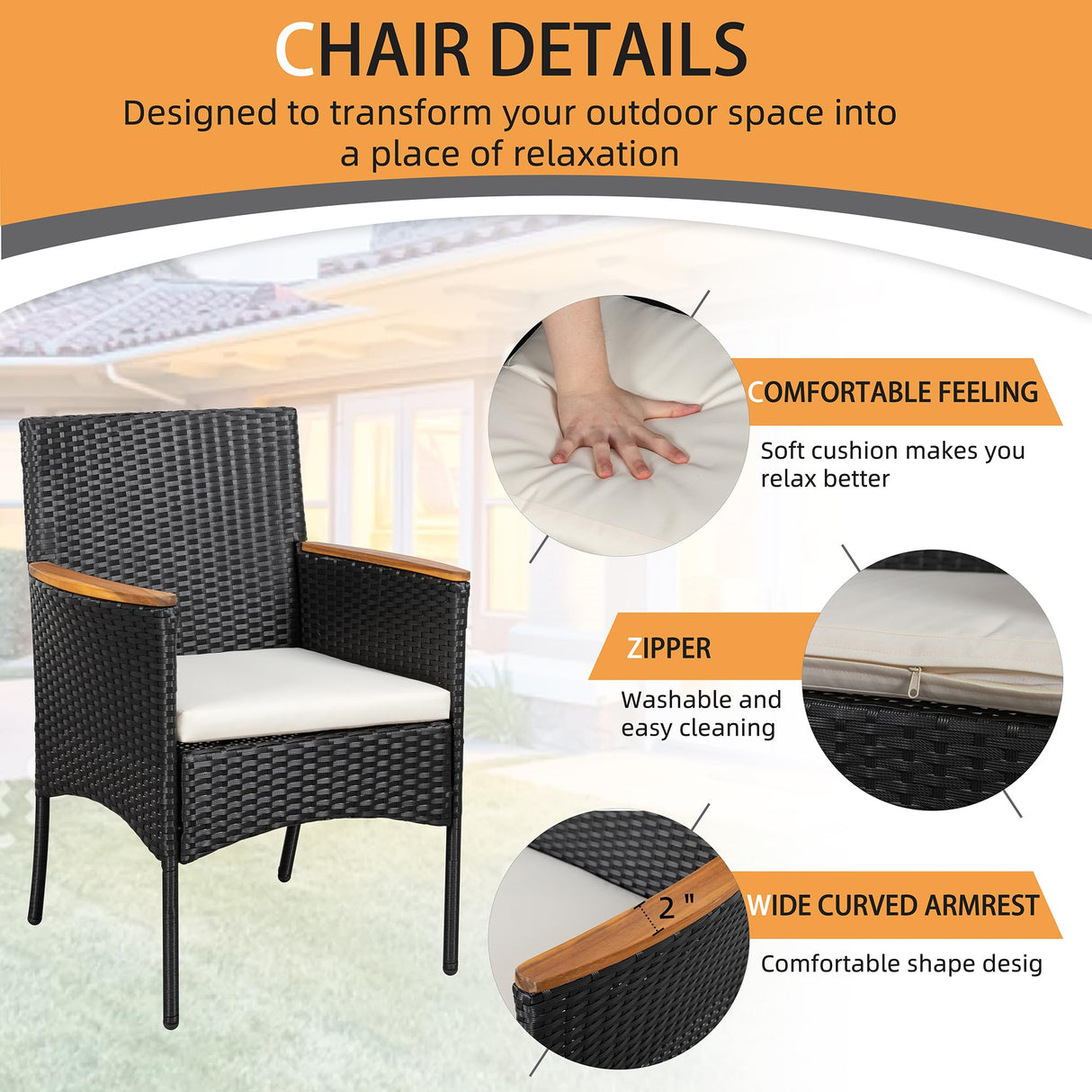 Shintenchi 4-Piece Patio Furniture Set, Outdoor Wicker Patio Conversation Furniture Set with Cushions and Wooden Tabletop for Paito Lawn Backyard, White Cushion Shintenchi