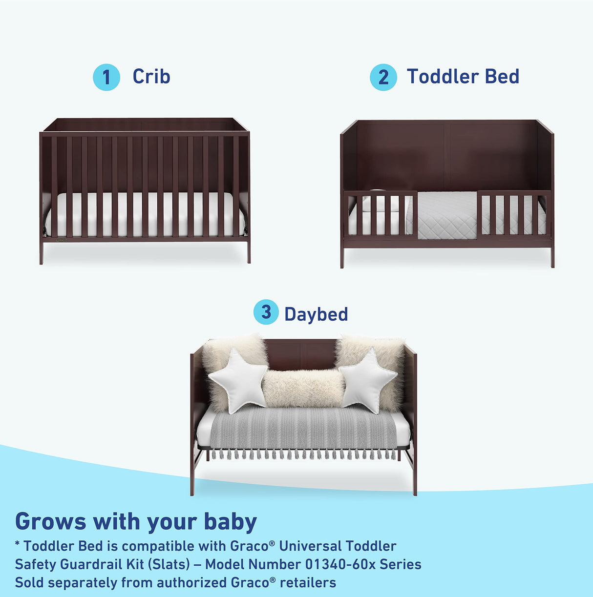 Graco Theo 3-in-1 Convertible Crib (Espresso) - GREENGUARD Gold Certified, Converts to Toddler Bed & Daybed, Fits Standard Full-Size Crib Mattress, 4 Adjustable Mattress Heights Graco