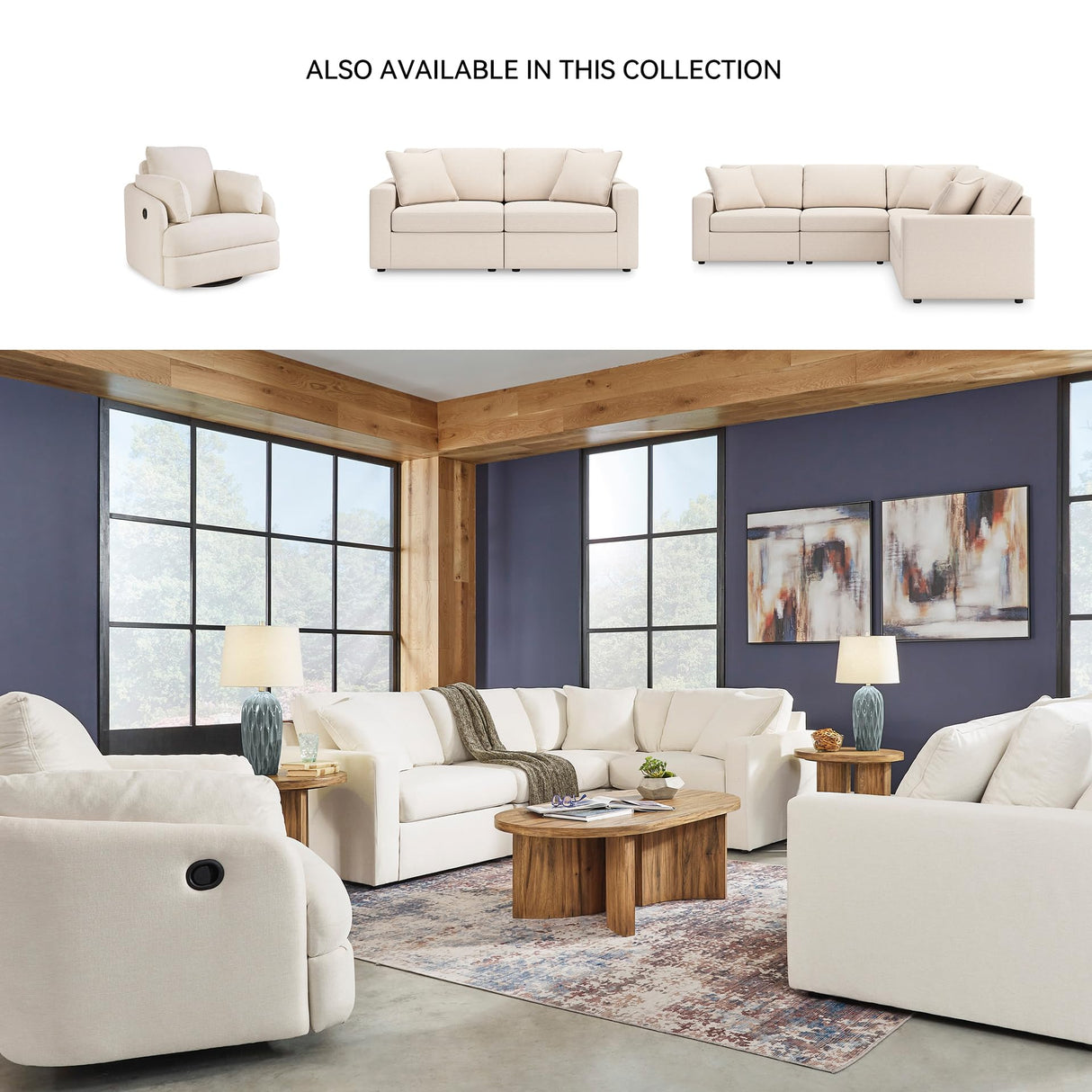 Signature Design by Ashley Modmax Coastal Press-Back Swivel Glider Rocker Recliner with Machine Washable Cover, Hidden Storage Compartments and 2 Bolster Pillows, Beige Signature Design by Ashley