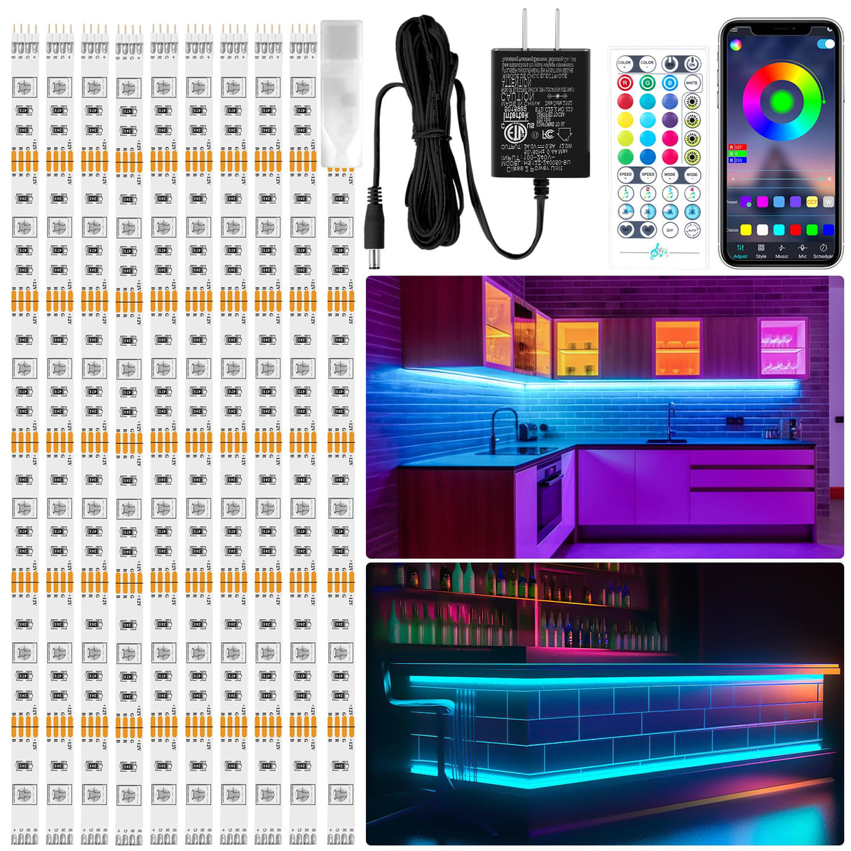LAFULIT 10 PCS RGB Under Cabinet Lights Kit, App and Remote Control Led Strip Lights, Music Sync Color Changing Led Lights, Plug in Light for Cabinet, Counter, Shelf, Bookcase, 13ft LAFULIT