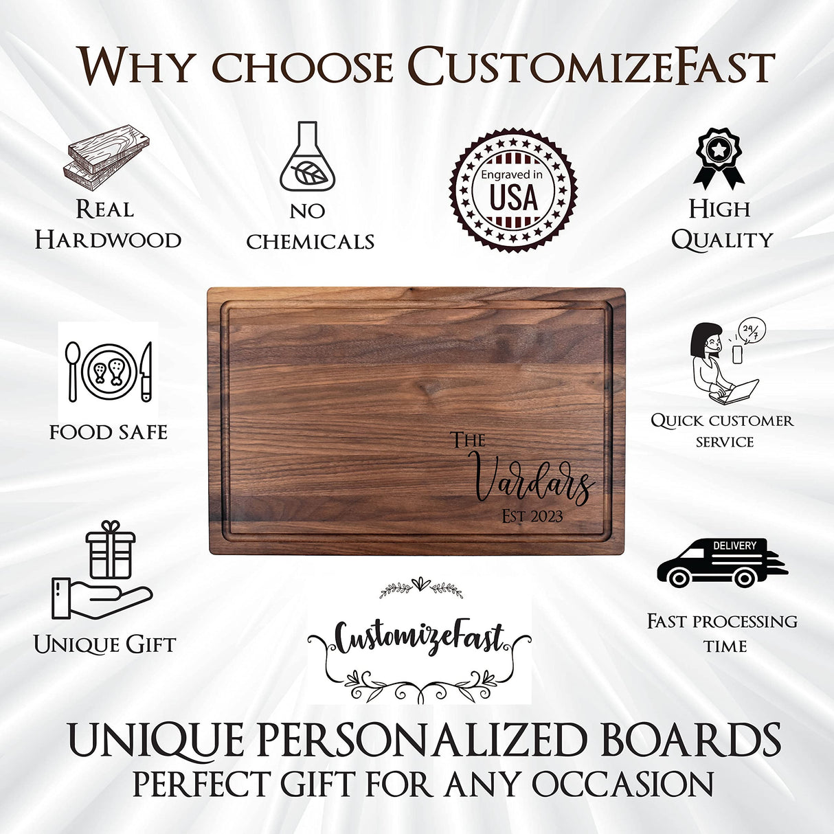 Custom Cutting Board. Personalized Cutting Board. Wedding Gifts. Bridal Shower Gifts. (Walnut, 11"x17" with juice groove) CUSTOMIZEFAST