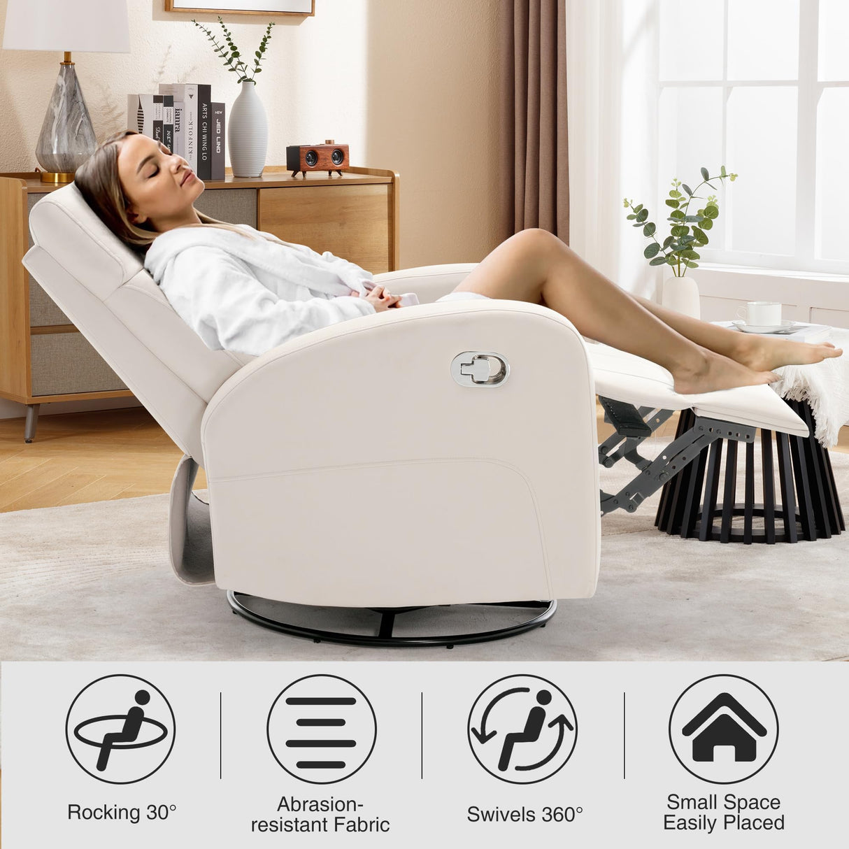 HOMYKA Swivel Rocker Recliner, Manual Glider Rocking Recliner Chair, Swivel Reclining Lounge Chair Nursery Glider Recliners for Small Spaces, Living Room, Beige HOMYKA