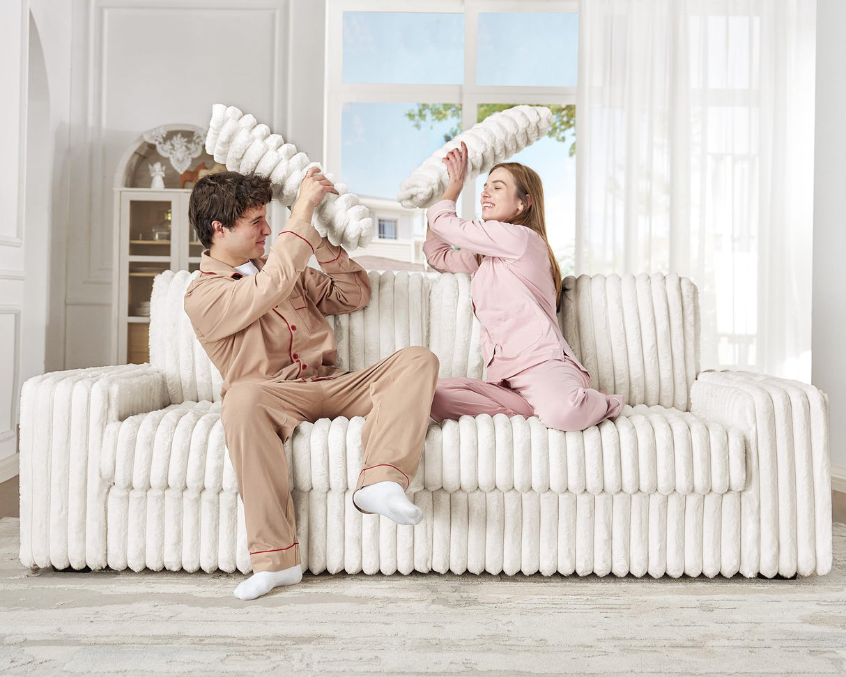 VanAcc 88 Inch Oversized Sofa, Modern Couch with Lumbar Pillows and Armrests, 3 Seater Couch- Cloud Sofas for Living Room, Beige VanAcc