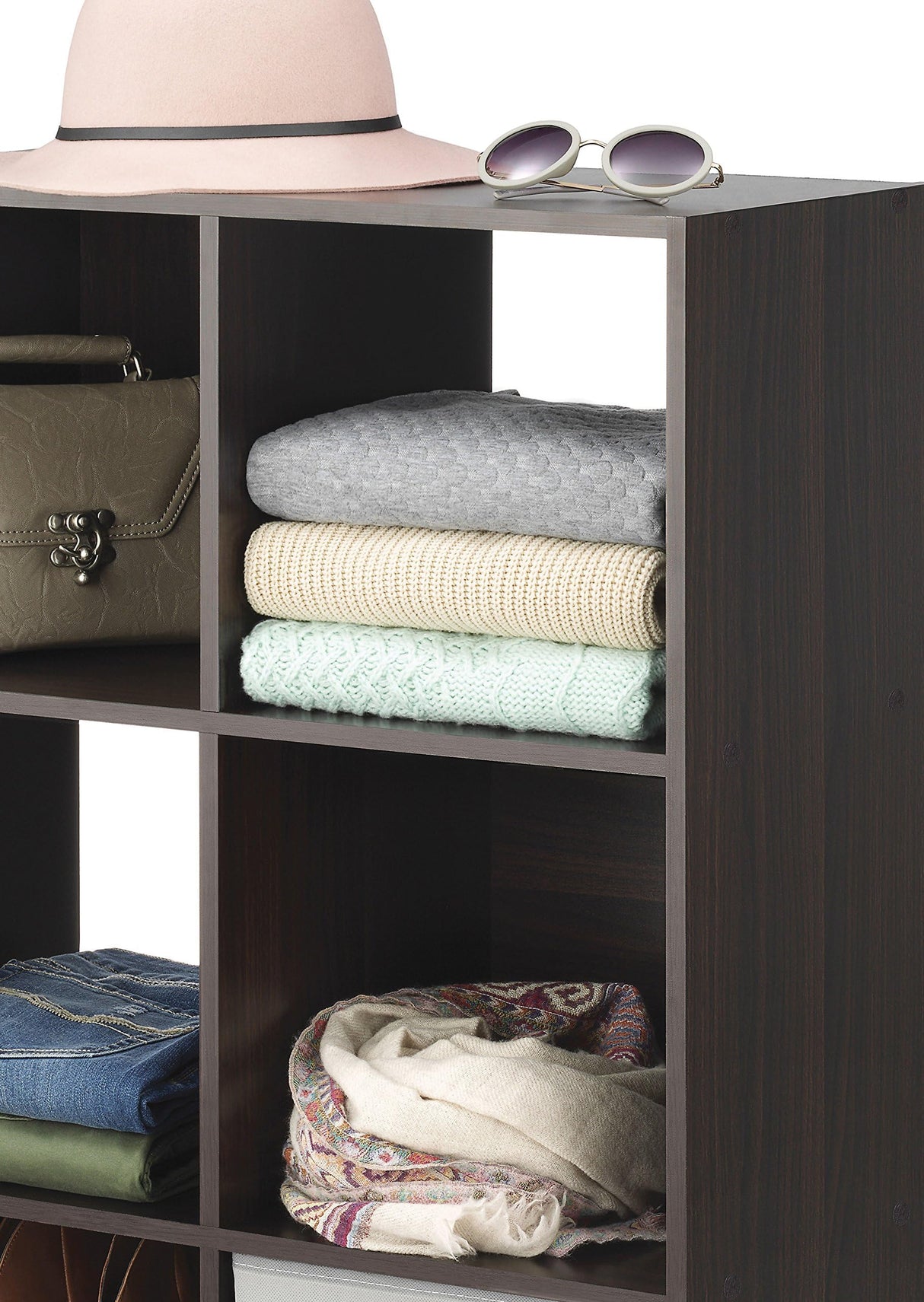 Whitmor 9 Cube Storage Organizer, 3 Tier Stackable Mdf Wood Bookcase, Open Storage Display Bookshelf, Storage Cabinet for Living Room, Bedroom, Home, Office, 35.5"L x 11.7"W x 35.5"H, Espresso Whitmor