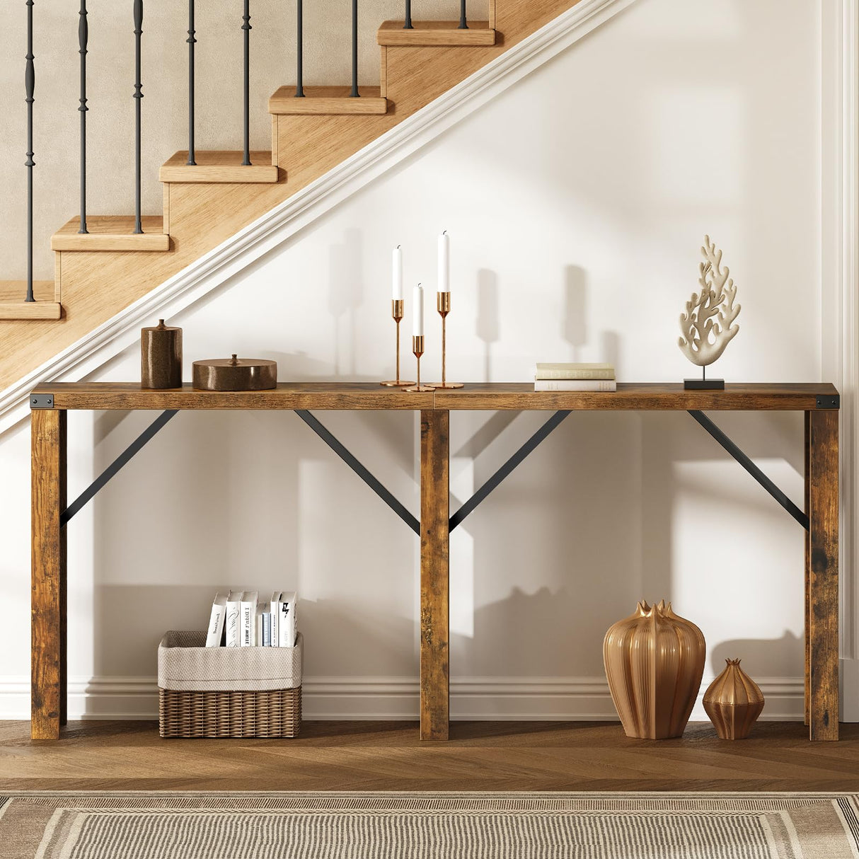 YATINEY Console Table, 63" Long Behind Couch Sofa Table, Entryway Table, Farmhouse Console Table for Narrow Spaces, Hallway, Living Room, Rustic Brown CT30BR YATINEY