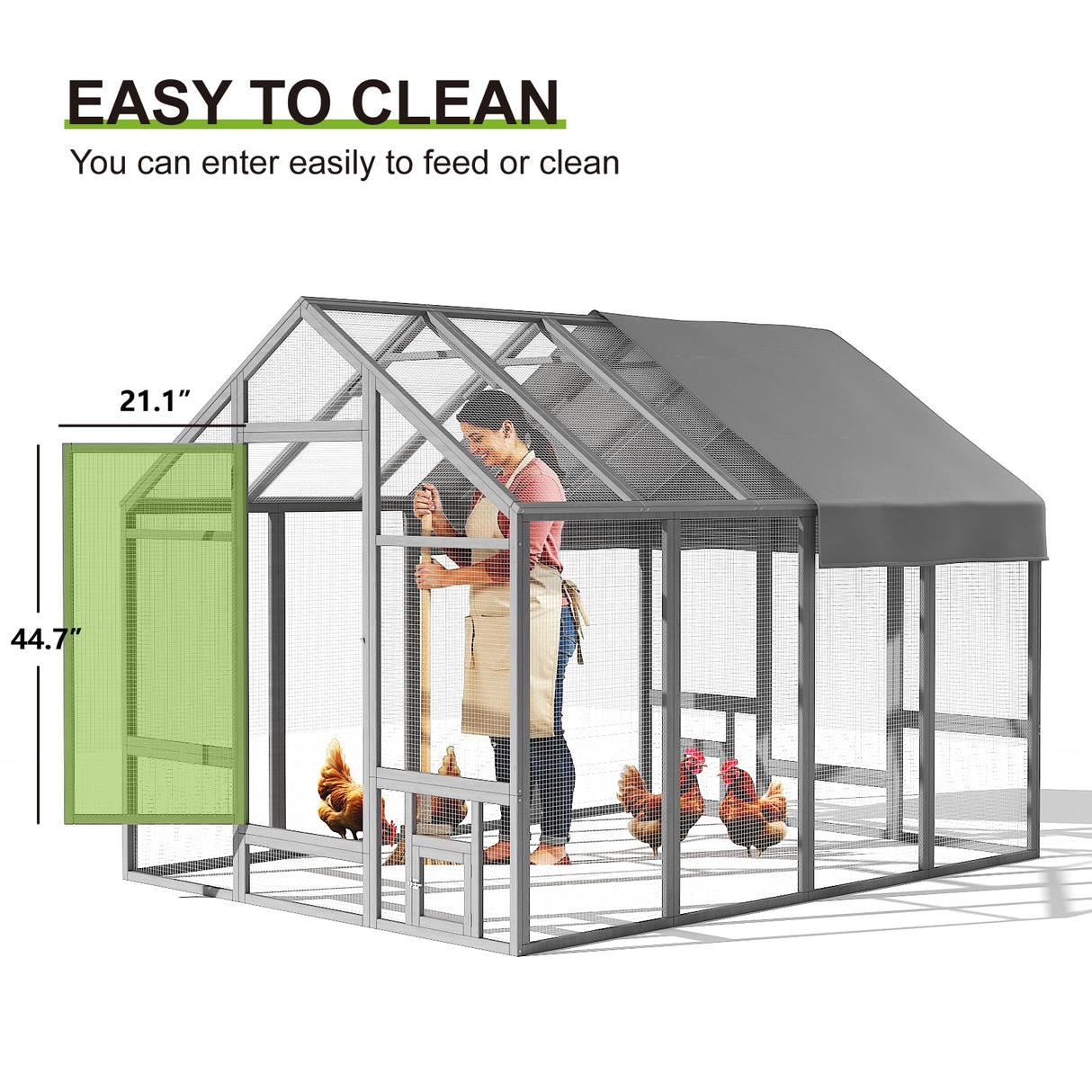 TRYKERPET Chicken Coop Large Wooden Chicken Run, Outdoor Walk in Poultry Cage Chicken Runs for Yard with Cover, Chicken House for Outside Farm Backyard (8' L x 5.9' W x 5.9' H) TRYKERPET