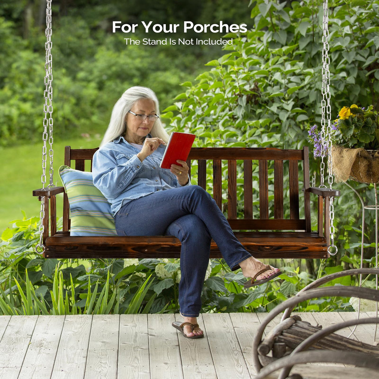 VINGLI Heavy Duty 880 LBS 5 FT Wooden Porch Swing Outdoor, Outdoor Hanging Swing Bench (5 FT, Rustic) VINGLI