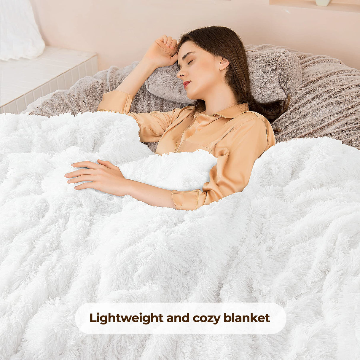 XYYZYZ Super Fluffy Throw Blanket, Faux Fur Fuzzy Blanket for Couch Sofa Bed, 50x60 Inches, Pure White XYYZYZ