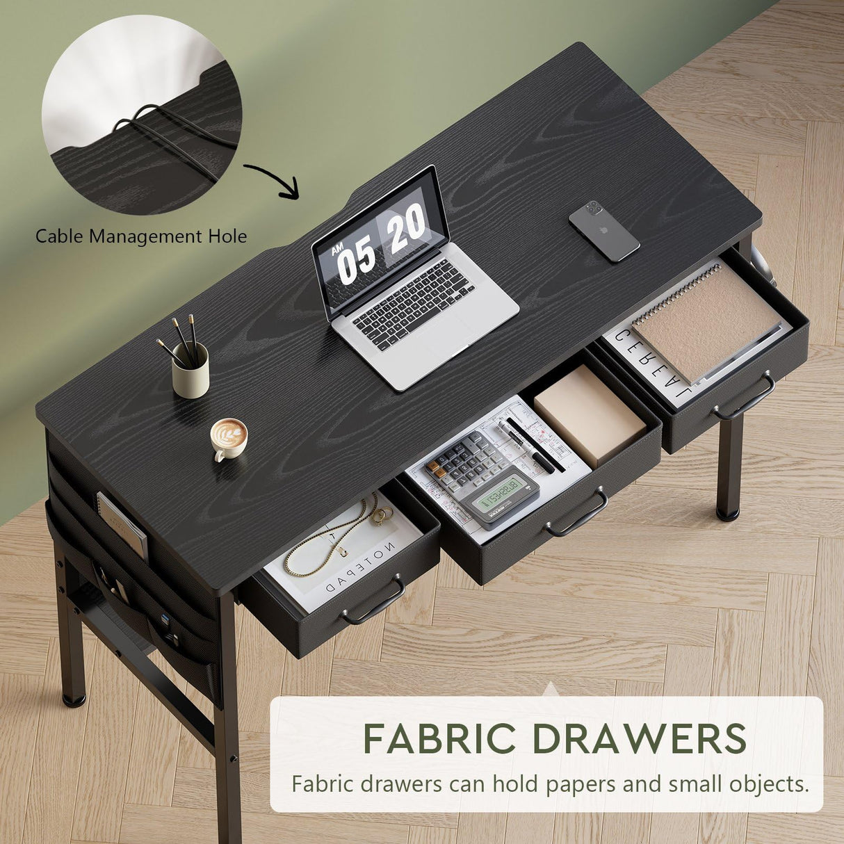 Maihail Small Desk with Drawers for Bedroom, Small Vanity Desk Without Mirror, 39.5inch, Writing Desk with Bookshelf, Computer Desk with Storage Drawers, Vanity Table no Mirror Black Maihail