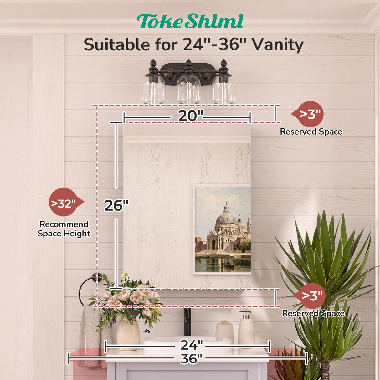 TokeShimi 20x26 Medicine Cabinet Mirror with Storage Tempered, Aluminum Surface Mount or Recessed Medicine Cabinet Silver with Adjustable Shelves for Bathroom Vanity Modern Farmhouse TokeShimi