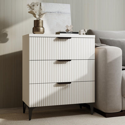 GRAINLLE Wood Night Stand Set Fluted Dresser for Bedroom 3 Drawers End Tables Nightstand, Storage Modern Side Table Natural White Bedside Table